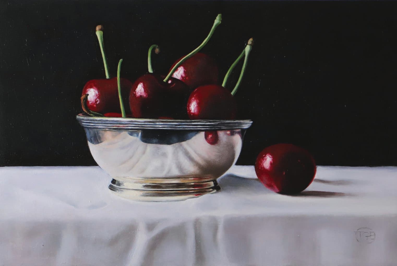 Cherries in Silver Bowl